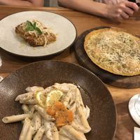 Penne “Salmon”, Lasagna and Pizza 4 cheese with pumpkin crust (Gluten Free)  at Amami Garden in Ungasan