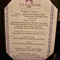 Menu of the day at Ghoomar in New Delhi