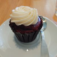 Red velvet cupcake, the vegan cream cheese icing was so delicious! at Pure Kitchen - Kanata in Ottawa