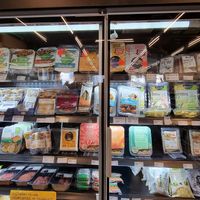 Vegan oroducts in fridge at Ut Muueletentje in Weert