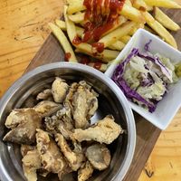 “Fried Green Chicken” - menu description included sweet potato and white sauce which seemed to be missing, but weren’t needed  at Menta Restobar - Calle de Julio in Cochabamba