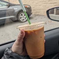 Iced neopolitan latte with almond milk at Happy Bellies Bake Shop in Appleton