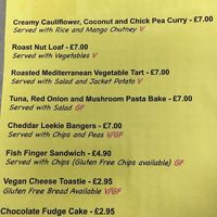 vegan and gluten free menu at Zeph's Cafe in Oadby