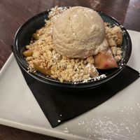Vegan apple and rosemary crumble with vegan ice cream   at The Cyder House Inn in Godalming