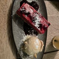 Black current tart with salted caramel ice cream   at The Cyder House Inn in Godalming