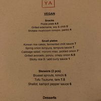 Vegan menu at Kushi-ya in Nottingham