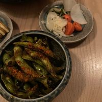 Edamame and pickles at Kushi-ya in Nottingham