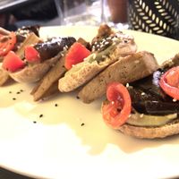 Tofu and veg on gluten free bruschetta at Bruscè in Bologna