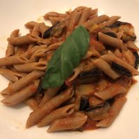 Pasta with eggplant and tomato sauce  at Bruscè in Bologna