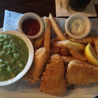 Vegan ‘fish’ and chips with vegan tartar sauce and mushy peas. at Walt Disney World - Rose & Crown in Lake Buena Vista