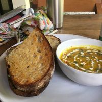 Grilled pesto and pumpkin soup  at Roots Cafe in Siem Reap