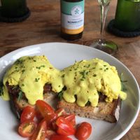 Tofu benedict  at Roots Cafe in Siem Reap