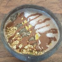 Choco smoothie bowl at Roots Cafe in Siem Reap