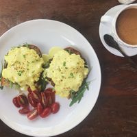 Tofu Benedict & Almond Latte at Roots Cafe in Siem Reap