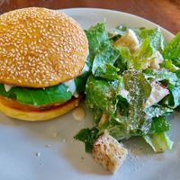 Crispy chicken burger at Roots Cafe in Siem Reap