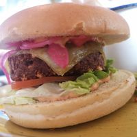 Moving mountains burger, smokes Gouda and smoked Chipotle mayo at Lounges - Torello Lounge  in Prestatyn