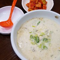 Pureed Soybean Soup 콩비지. Advice: Confirm upon ordering whether pork is still added to the soup.  at Neungra Babsang 능라밥상 in Seoul