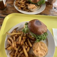 Burger with fries   at Eaternia in Prague