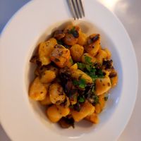 Pumkin gnocchi with garlic "butter" at Eaternia in Prague