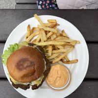 Burger with fries   at Eaternia in Prague