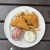 Vegan fried cheese with fries  at Eaternia in Prague