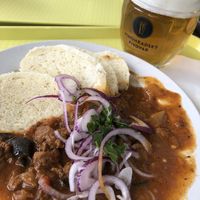 Goulash and beer   at Eaternia in Prague