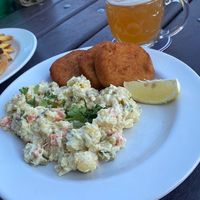 Chik’n schnitzel & potato salad.   at Eaternia in Prague