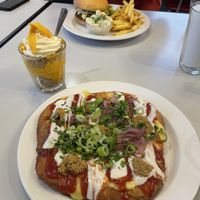 Langos, Cake in cup, burger  at Eaternia in Prague