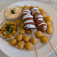 Weekend special - corn dogs and croquettes at Eaternia in Prague