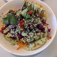 Monthly special - bao bun. Good sauces and textures but the tofu pork belly didn't really taste of much at Eaternia in Prague