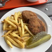 Zucchini fritters and fries  at Eaternia in Prague