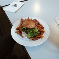 the burger and delicious fries at Eaternia in Prague