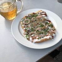 Langoš and beer at Eaternia in Prague