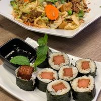 Udon Stir Fry Dry Noodles and Spam Musubi Rolls at Vinh Loi Tofu in Cerritos