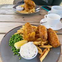 Vegan fish & chips  at Olive Tree in Bude