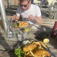 Lovely vegan fish and chips   at Olive Tree in Bude