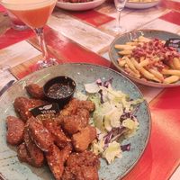 Sesame chicken and loaded fries at Frankie & Benny's in Newcastle Upon Tyne