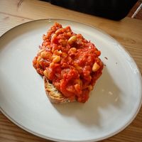 Posh beans on toast  at The Courtyard in Looe