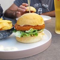 Schnitzel burger w/ avo & BBQ at Lady Green in Brighton
