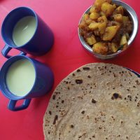 Almond milk chapati Jeera aloo at Singh Chapati in Tanah Rata