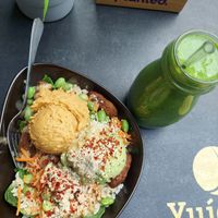 Meatball Bowl with extra Humus and a green Smoothie. at Yuícery - Hospitalstraße in Stuttgart