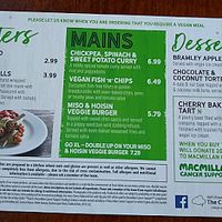Vegan menu at Station Promenade in Morecambe