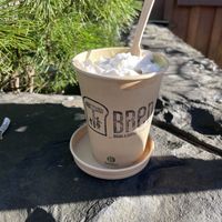 Matcha with vegan whipped cream   at BReD in Whistler
