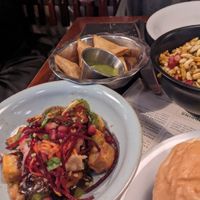 House chaat & samosas w chutney at Dishoom - King's Cross in London