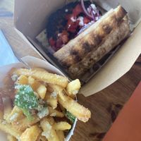 Rose-Marie beyond burger with fries  at The Vegan Butcher in Allentown