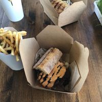 Chip burger and lemon fries at The Vegan Butcher in Allentown