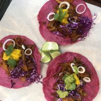 Al pastor tacos at La Pitahaya Vegana - Mercado del Carmen San Ángel in Mexico City