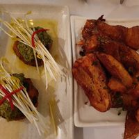 smoky black bean & sweet potato cakes. along with chat potatoes at Rubyos in Newtown