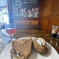 Mushroom panini with baked potato  at Bucha Brewhouse and Bistro in Princeton