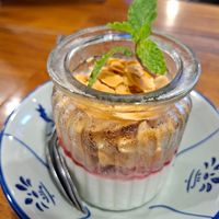 Coconut dessert with mango & almonds at Hummus Chiang Mai in Chiang Mai